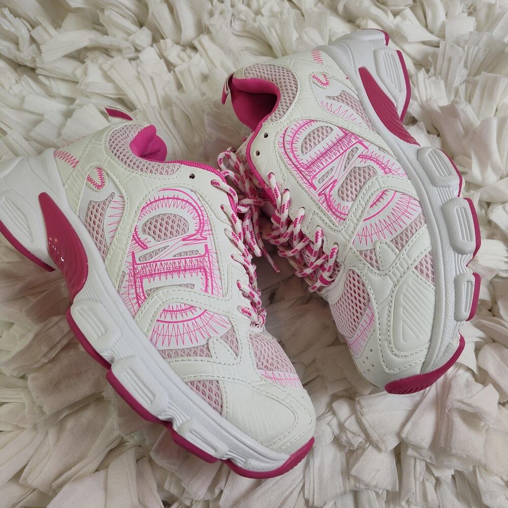 Christian Dior Shoes Women Size LS 38 US 7.5 White Pink CD Mesh Logo Sneakers